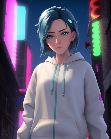 3978524066-676654736-spiderverse style, masterpiece, best quality, 1girl, aqua eyes, flower on hair, blue hair, closed mouth, earrings, detailed back.png